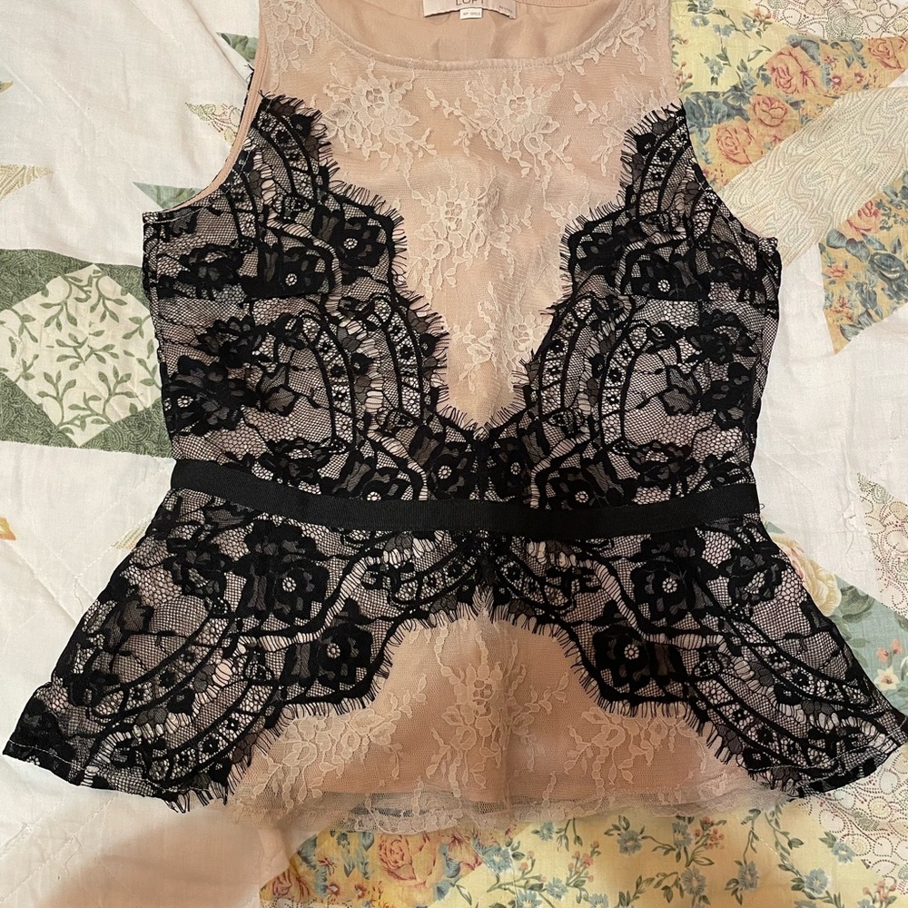 Ann Taylor LOFT Dusty Pink Lace Peplum Top